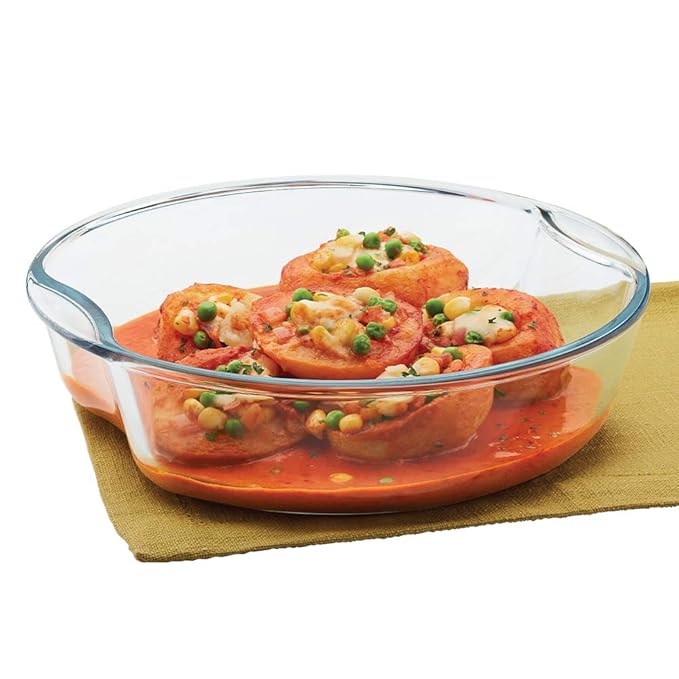 Borosil Round Glass Baking Dish | 2.5 Litres | Microwave Safe & Oven Safe | Transparent | 1 Piece