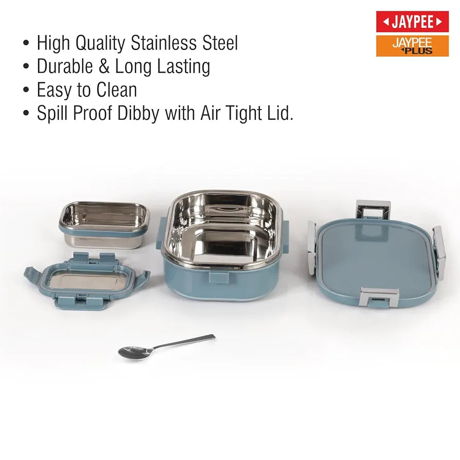 JAYPEE Snapsteel Inner Stainless Steel Insulated Lunch Box Blue, 650 ml, Airtight Tiffin Box for School Kids | Spillproof with Silicon Seal | Food Grade | BPA Free
