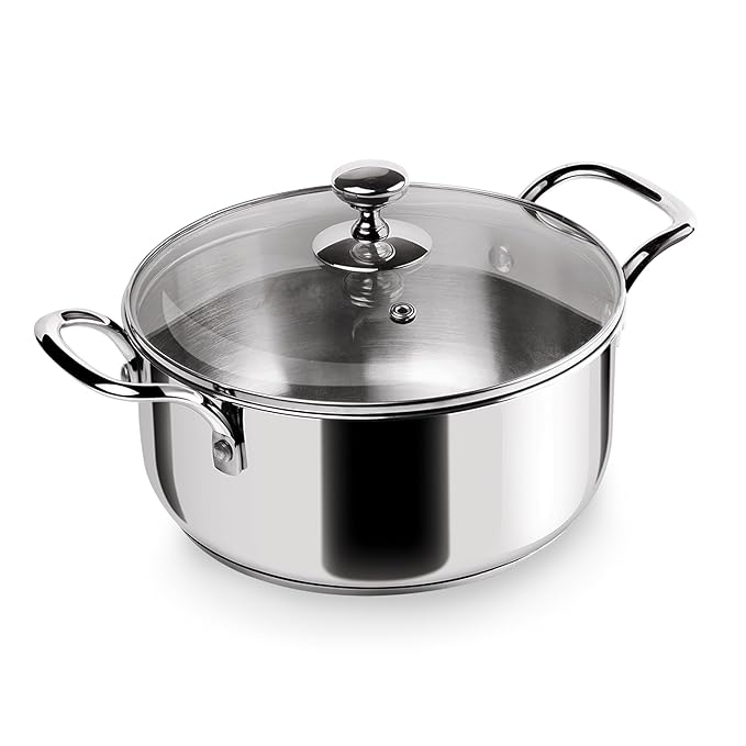 Milton Pro Cook Triply Stainless-Steel Sandwich Bottom Casserole Handi/Stock Pot/Biryani Pot with Glass Lid 22 cm, 4.1 Litre - 1480 gms