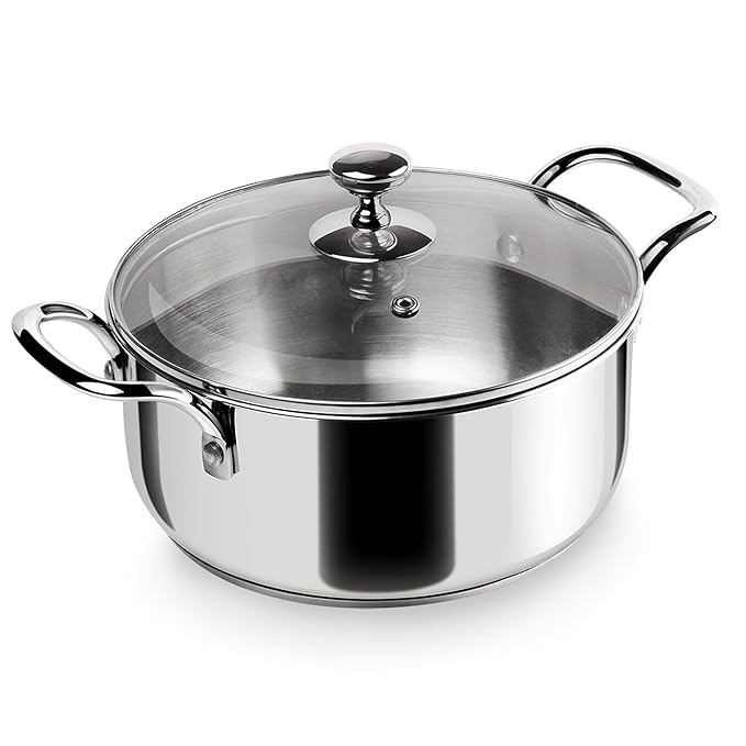 Milton Pro Cook Triply Stainless-Steel Sandwich Bottom Casserole Handi/Stock Pot/Biryani Pot with Glass Lid 26 cm, 6.4 Litre - 2000 gms