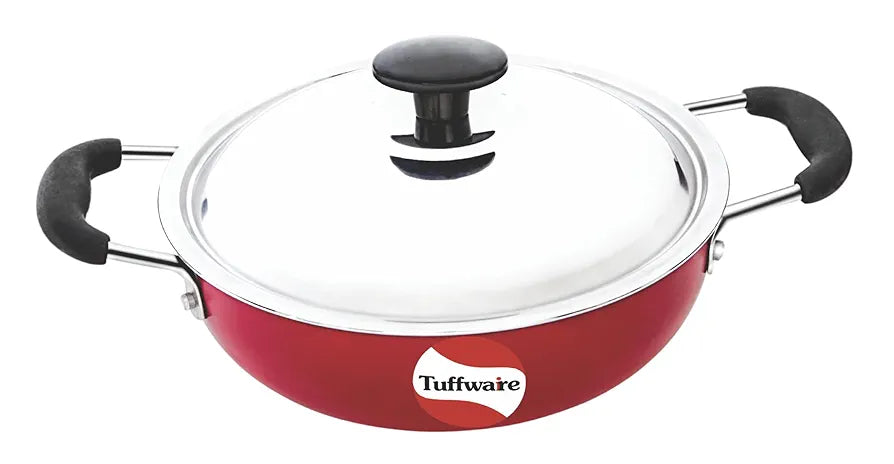 Tuffware Non-Stick Deep Kadai with Stainless Steel Lid,Induction Base, 3 Liters, 3mm Thick, PFOA Free, 3 Layer Greblon Coating | 1 Year Warranty