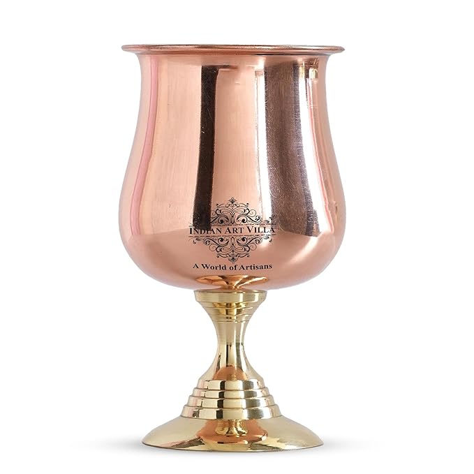 Indian Art Villa Steel Copper Goblet Glass With Brass Bottom Volume |300 ml (Pack of 2)