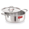 Hazel Triply Stainless Steel Induction Bottom Shallow Casserole Tope with Handle and with Steel Lid 4 Litre 26.3 cm