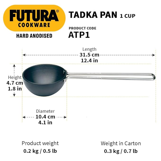 Hawkins Futura 1 Cup Tadka Hard Anodised Spice Heating Pan, 240 ml Black Aluminium