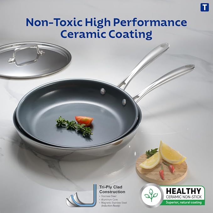 Tramontina Fusao Healthy Triply Ceramic 20cm Frypan with SS 304 lid