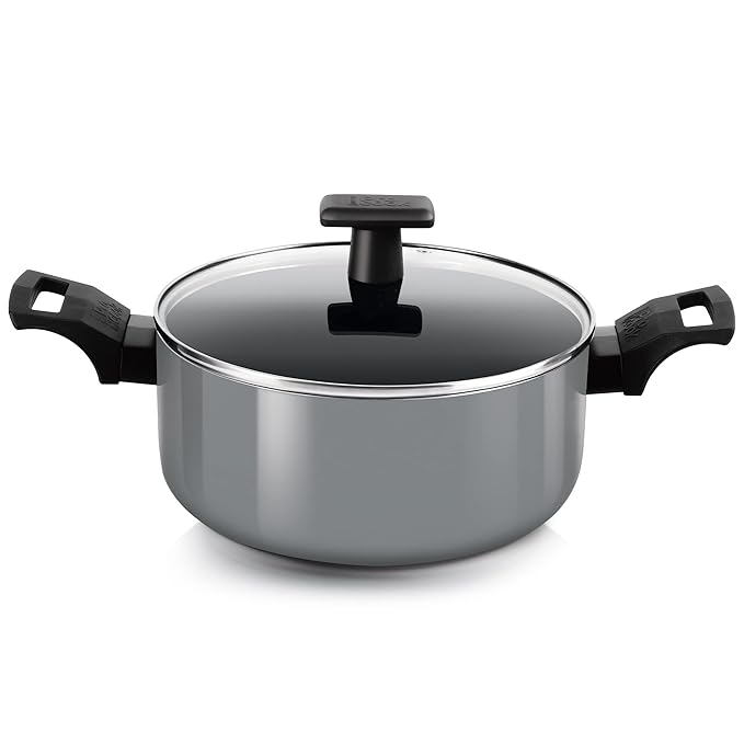 Milton Pro Cook Blackpearl Biryani Pot with Glass Lid 22 cm 3.5 litres, Grey - 1420 gms