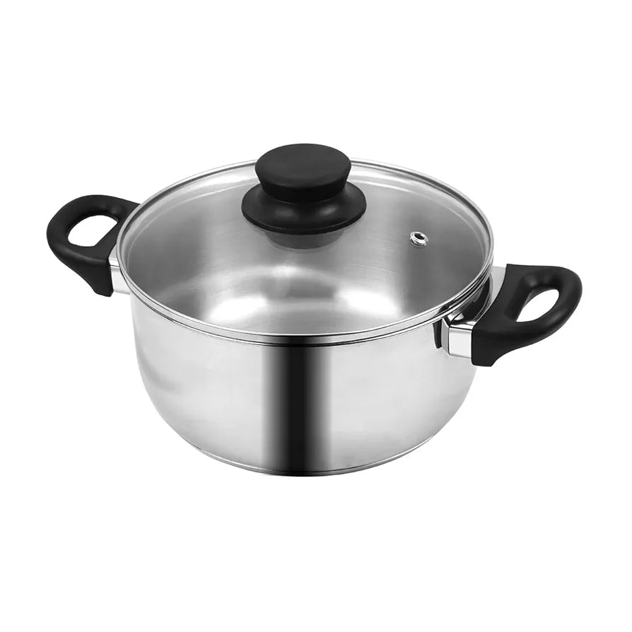 Tuffwaire Stainless Steel Conical Casserole with Glass Lid 2 Litre, 18 Inch | 2.6mm Thick Base |Briyani Pot Handi Shaped/Casserole | Sturdy Riveted Handle, Indcution Bottom