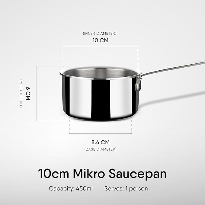 Stahl Artisan Triply Stainless Steel Mikro Saucepan | Mini Milk Pan | 1 Cup Tea/ Coffee Pan | 450 Ml | 10 Cm