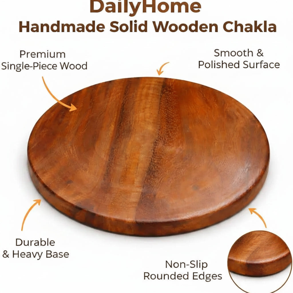 DailyHome Handmade Solid Wooden Chakla for Roti Single-Piece Strong Wo ...