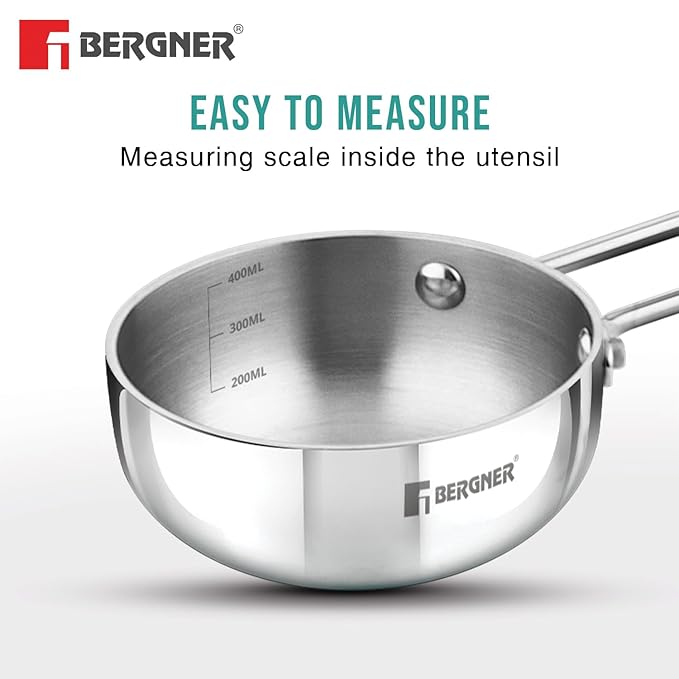 Bergner TriPro TriPly Stainless Steel 12cm Tadka Pan | 500ml