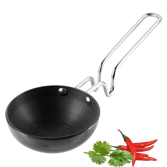 Vinod Black Pearl Hard Anodised Tadka Pan - Small | 3.25mm Thickness | Natural Stick Resistant | Metal Spoon Friendly