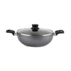 Cello Non Stick Hammered Tone Kadhai with Glass Lid 2.5 LTR Black & Grey Aluminium