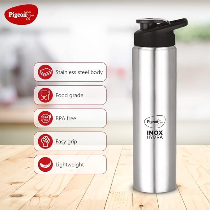 Pigeon Stainless Steel Inox Hydra 750 Drinking Water Bottle (Silver) - 700 ml