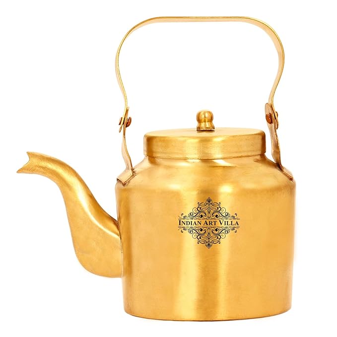 Indian Art Villa Brass Tea Kettle Pot Inside Tin Lining for Serving Tea Coffee - 250 gms