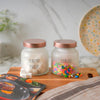 Femora Kitchen Storage Jars Frosted Glass Jar With Steel Lid Air Tight Jar | 700 Ml | Pack of 2 | Golden Lid