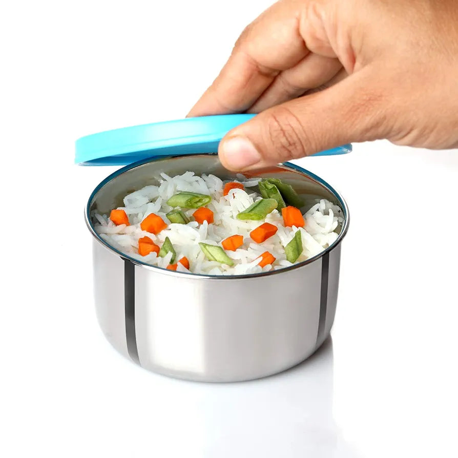 CELLO Steelox Stainless Steel Lunch Box Set of 4 with Bag , Blue | Tiffin Box with Jacket | Leakproof | Easy to Carry | Ideal for Office, School, College