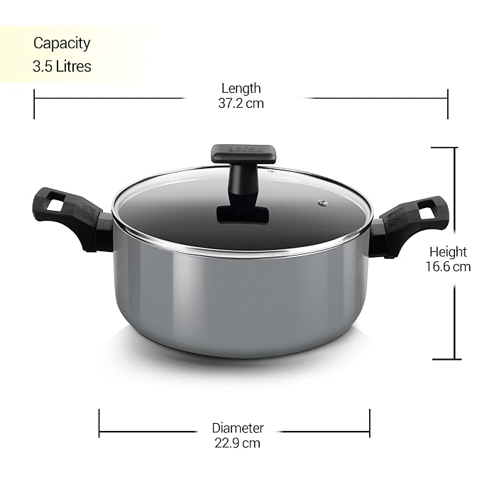 Milton Pro Cook Blackpearl Biryani Pot with Glass Lid 22 cm 3.5 litres, Grey - 1420 gms