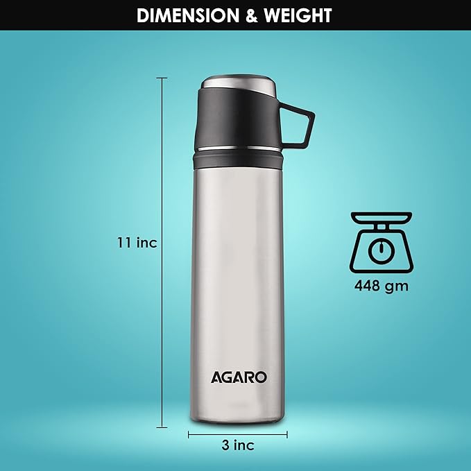 Agaro Supreme Stainless Steel Vacuum Flask 800ML , Dual Insulation with Copper Coating