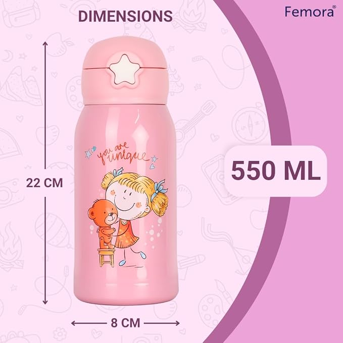 Femora You are Unique Thermosteel Double Wall Vacuum Kids Water Bottle with Bag - 390 gms