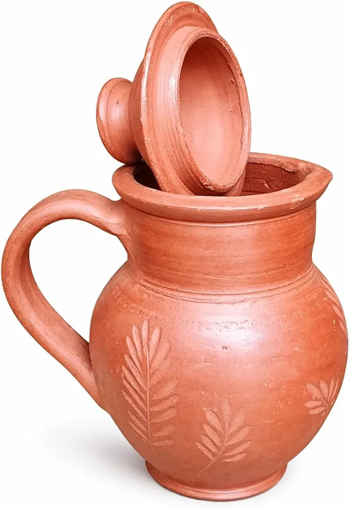 Kuyavan Mudpandam 1.3 Litre Terracotta Clay Water Jug with Lid Natural ...