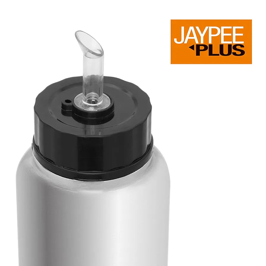 Jaypee Plus EzyPour Stainless Steel Oil Dispenser Bottle with Lid Oil Bottle Spillproof Pourer & Drizzler | Oil can for Kitchen, Silver,| 750ml