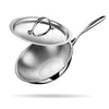 Stahl Triply Stainless Steel Wok With Lid | Tri Ply Deep Steel Kadai | Deep Fry Pan With Induction Base | Artisan 4722 | Dia 22cm | 2 L