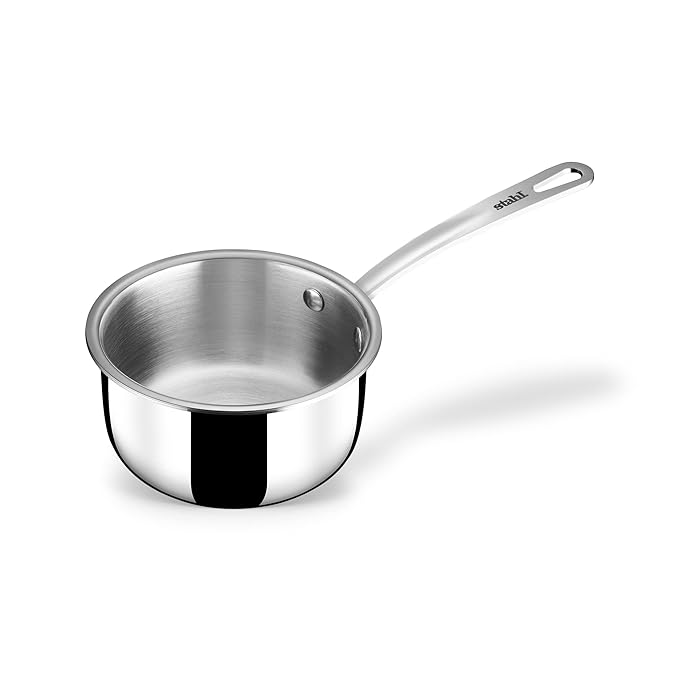 Stahl Stainless Steel Tea Pan | Triply Saucepan With Lid | Milk Pan 1l | Gas & Induction Base Sauce Pan | Artisan 4214 | Dia 14 Cm