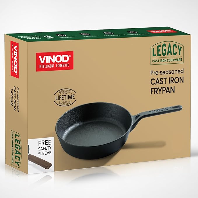 Vinod Legacy Pre Seasoned Cast Iron Grill Pan - 24 cm | Naturally Non Stick Loha Barbeque/Tandoor Grill Pan