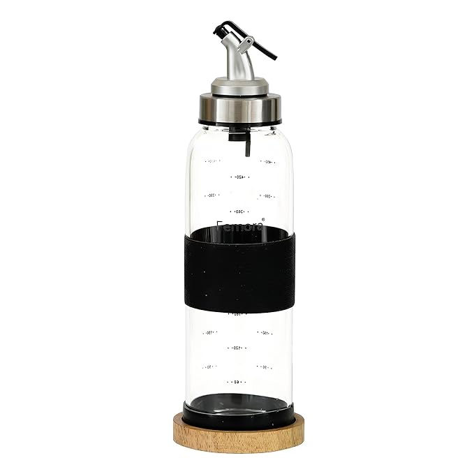 Femora Borosilicate Glass Oil Dispenser for Cooking With Leakproof Wooden Lid | 500 Ml