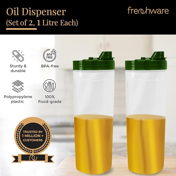 Frenchware Oil Dispenser | Pack of 2, 1 Litre Each | Glossy Green