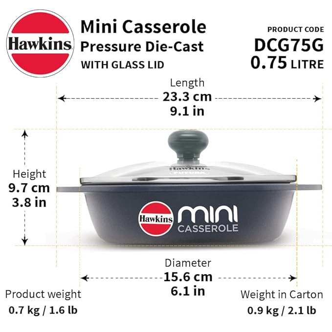 Hawkins 0.75 Litre Mini Casserole with Glass Lid