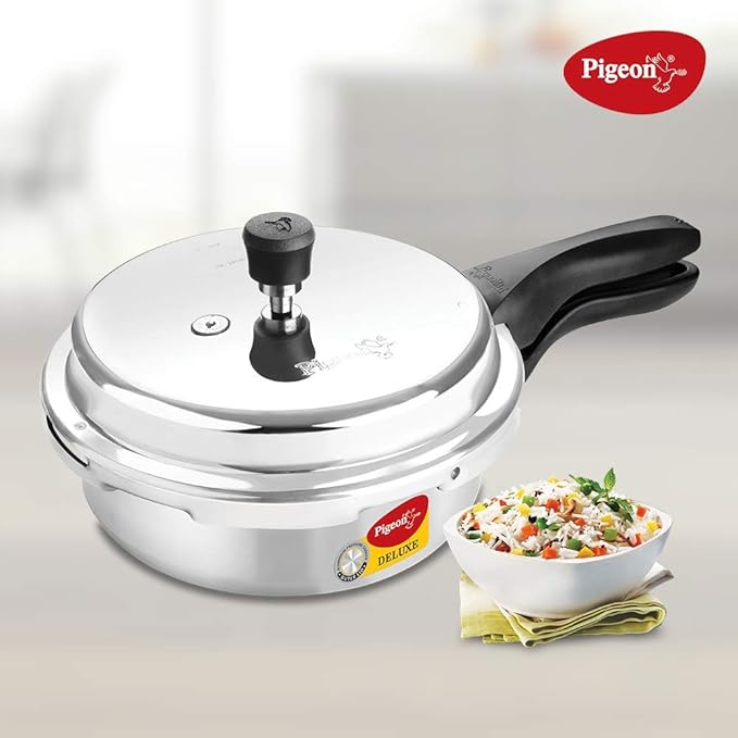 Pigeon by Stovekraft Deluxe Aluminium Outer Lid Pressure Cooker without Induction Base, 2 Litres, Silver