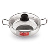 Hazel Induction Base Kadai Stainless Steel Deep Karahi with Glass Lid Cover 1900 Ml