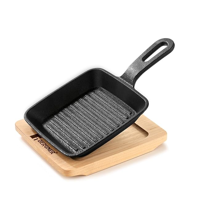 Bergner Cook & Share 13cm Griddle Pan | Mini Grill Pan | Pre-seasoned Cast Iron