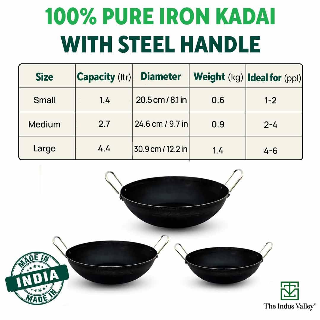 The Indus Valley Pre-Seasoned Iron Kadai with Strong Handles