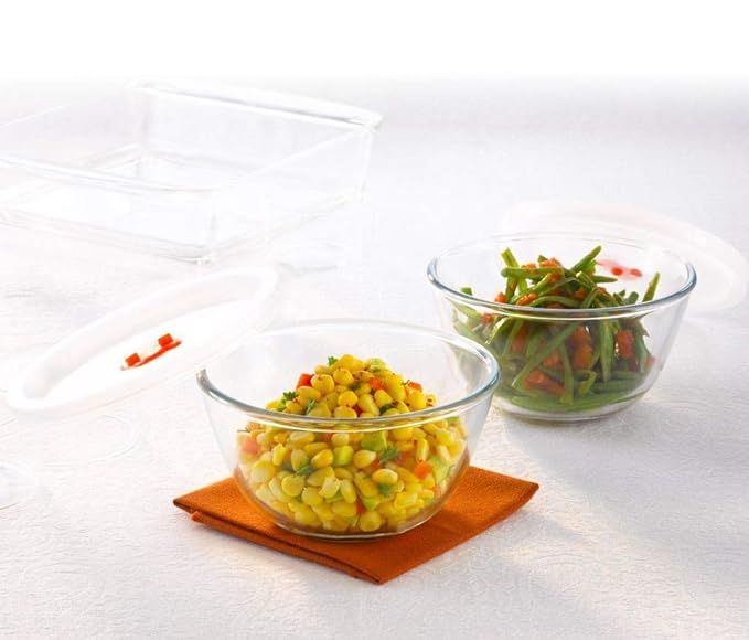 Borosil Serving & Mixing Bowl With Lid | 2 Piece Set (350 Ml Each)| Borosilicate Glass Bowl for Kitchen & Dinning