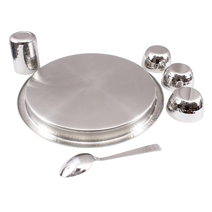 Indian Art Villa Stainless Steel Dinner Set (6 Pieces) - 1050 gms