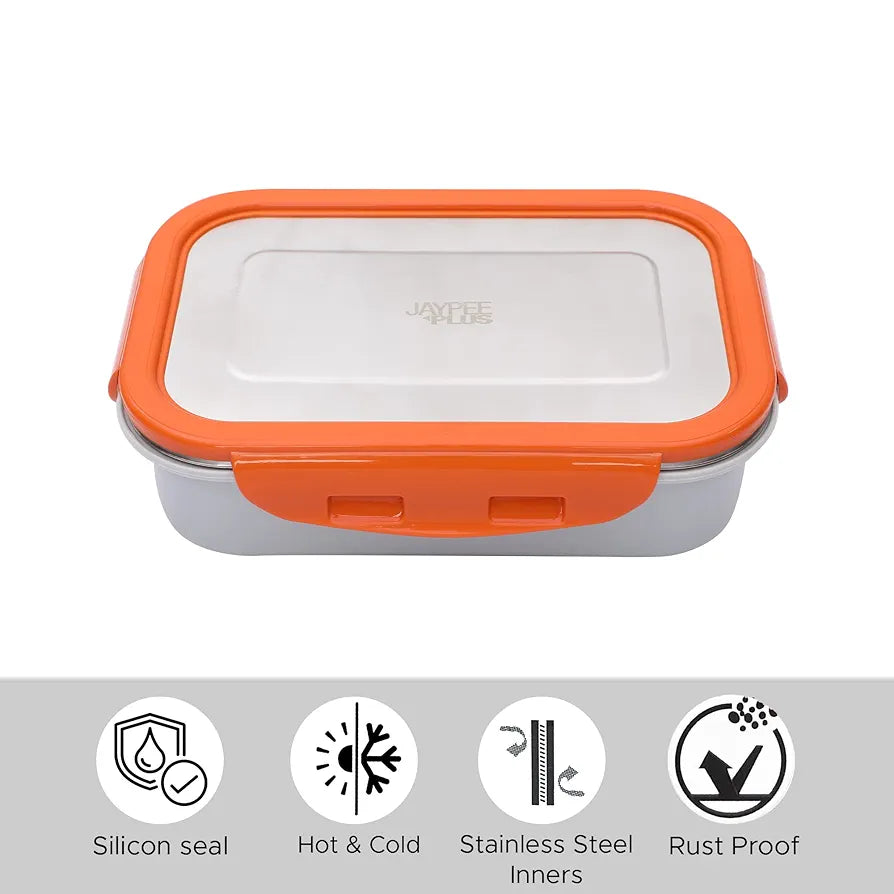 Jaypee Plus Captain Inner Stainless Steel Lunch Box for School Kids|Suitable for Office & Picnic |BPA Free |Spillproof Tiffin Box|Microwave Safe Without Lid |Orange,500 ml