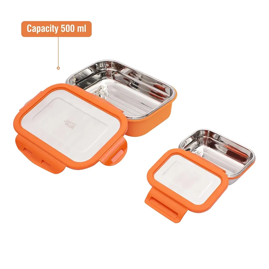 Jaypee Plus Captain Inner Stainless Steel Lunch Box for School Kids|Suitable for Office & Picnic |BPA Free |Spillproof Tiffin Box|Microwave Safe Without Lid |Orange,500 ml