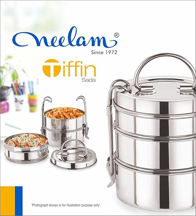 Neelam Clipper Stainless Steel Tiffin Box Set, 3 Container - 390 gms