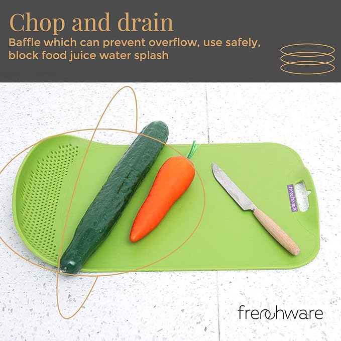 Frenchware Plastic Cutting/ Chopping Board With Drainer | 1 Unit | Premium-grade Plastic | Green Colour