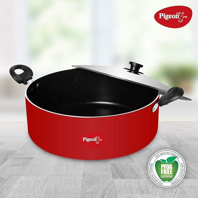 Pigeon By Stovekraft Aluminium Non Stick Biriyani Pot with Lid 11 Litres (Red)