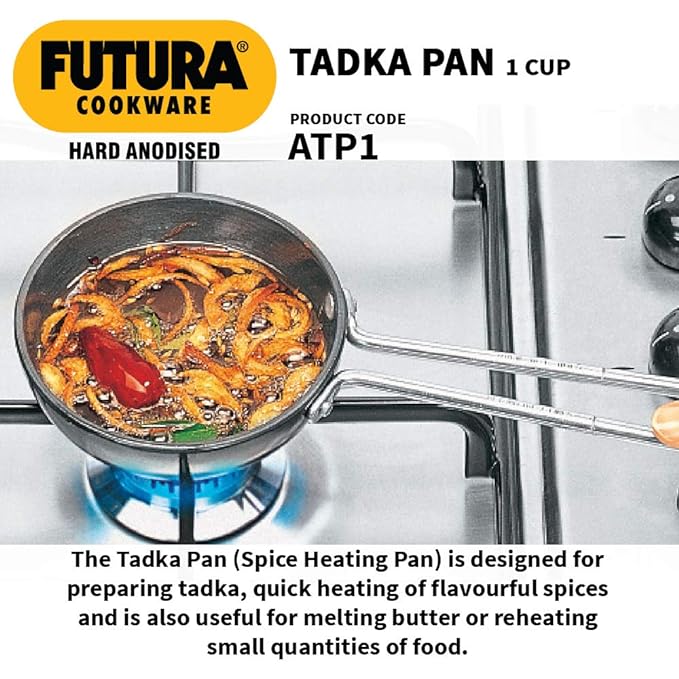 Hawkins Futura 1 Cup Tadka Hard Anodised Spice Heating Pan, 240 ml Black Aluminium