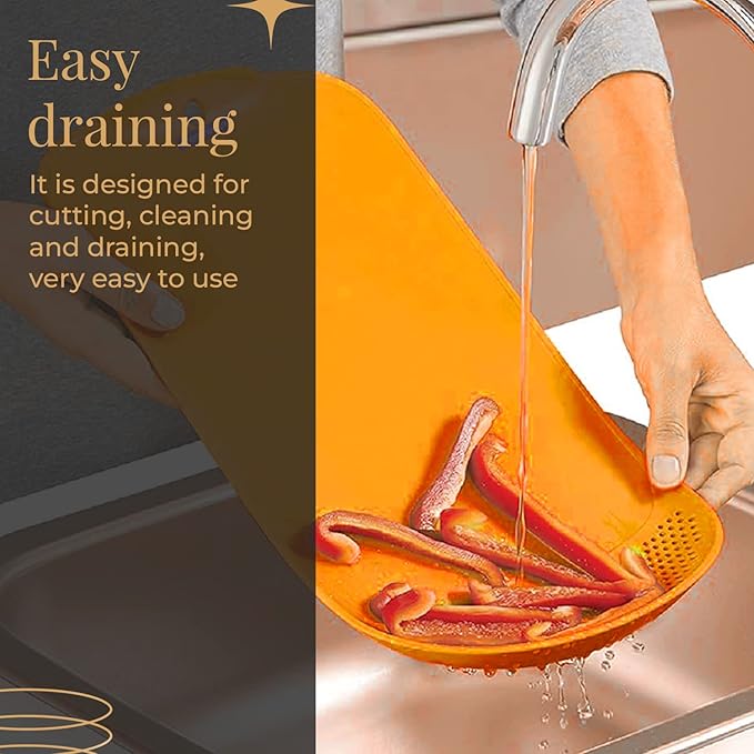 Frenchware Plastic Cutting/ Chopping Board With Drainer 1 Unit | Premium-grade Plastic | Orange