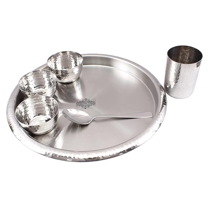 Indian Art Villa Stainless Steel Dinner Set (6 Pieces) - 1050 gms