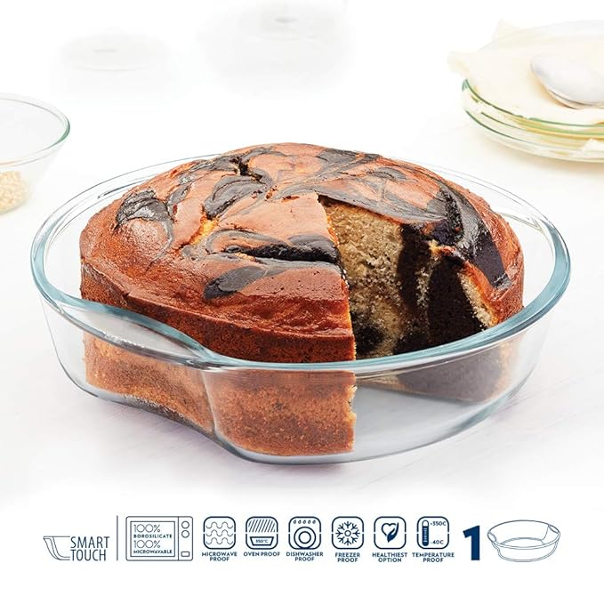 Borosil Round Glass Baking Dish | 1.5 Litres | Microwave Safe & Oven Safe | Transparent | 1 Piece of Round Baking Dish