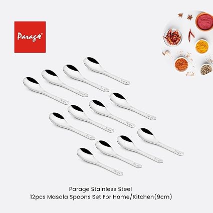 Parage 12 Pieces Stainless Steel Small Spoons for Container/Spice Length 9 cm Silver