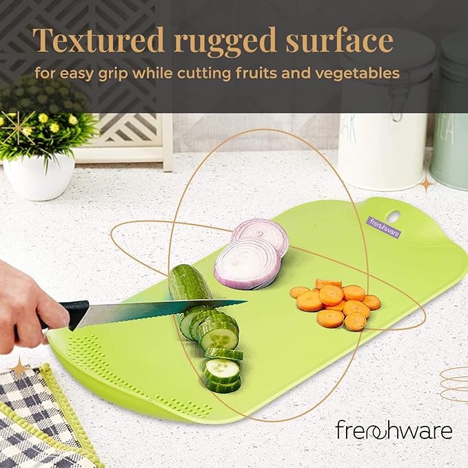 Frenchware Plastic Cutting/ Chopping Board With Drainer | 1 Unit | Premium-grade Plastic | Green Colour