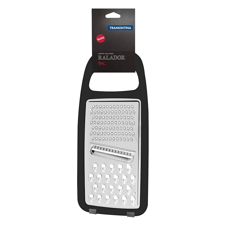 Tramontina Utilitá Stainless Steel and ABS Grater with Black Rubber Base – Ideal for Grating Potatoes for Chips, Carrots for Salads, Cheese, and More