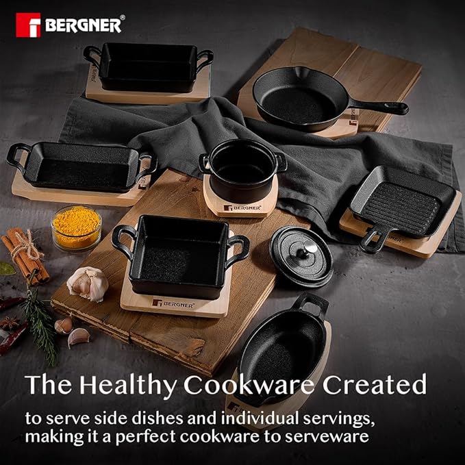 Bergner Cook & Share 13cm Griddle Pan | Mini Grill Pan | Pre-seasoned Cast Iron